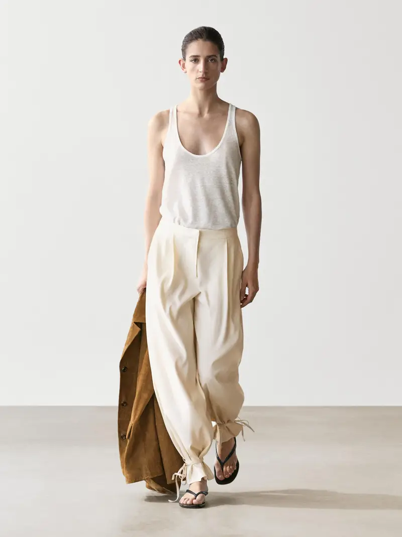 Pantaloni Fluidi Barrel Fit - Ecru - (It 42) - Massimo Dutti - Femminile