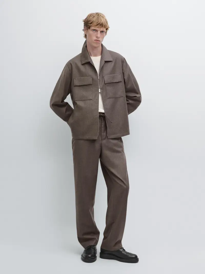 Pantaloni In Flanella 100% Lana - Visone - - Massimo Dutti - Maschile