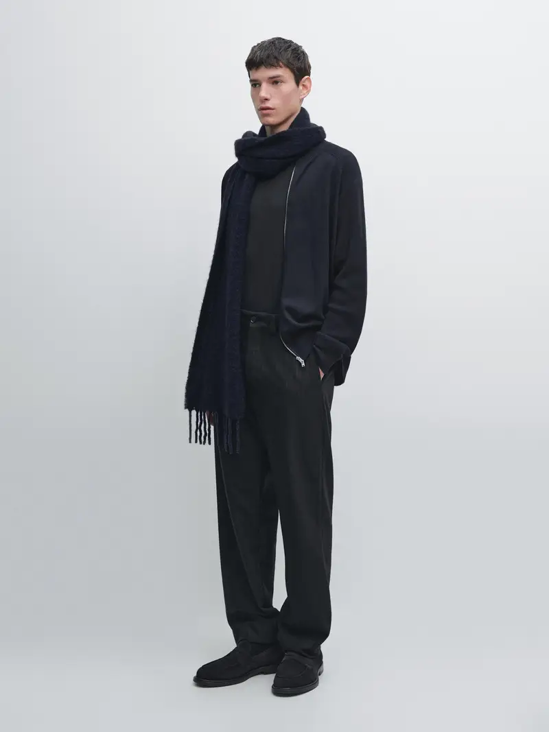 Pantaloni In Flanella Con Doppia Riga - Blu Marino - - Massimo Dutti - Maschile