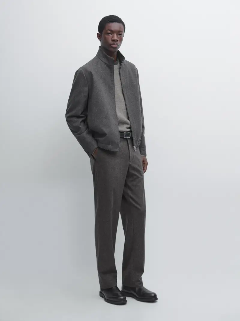 Pantaloni In Flanella - Grigio - - Massimo Dutti - Maschile