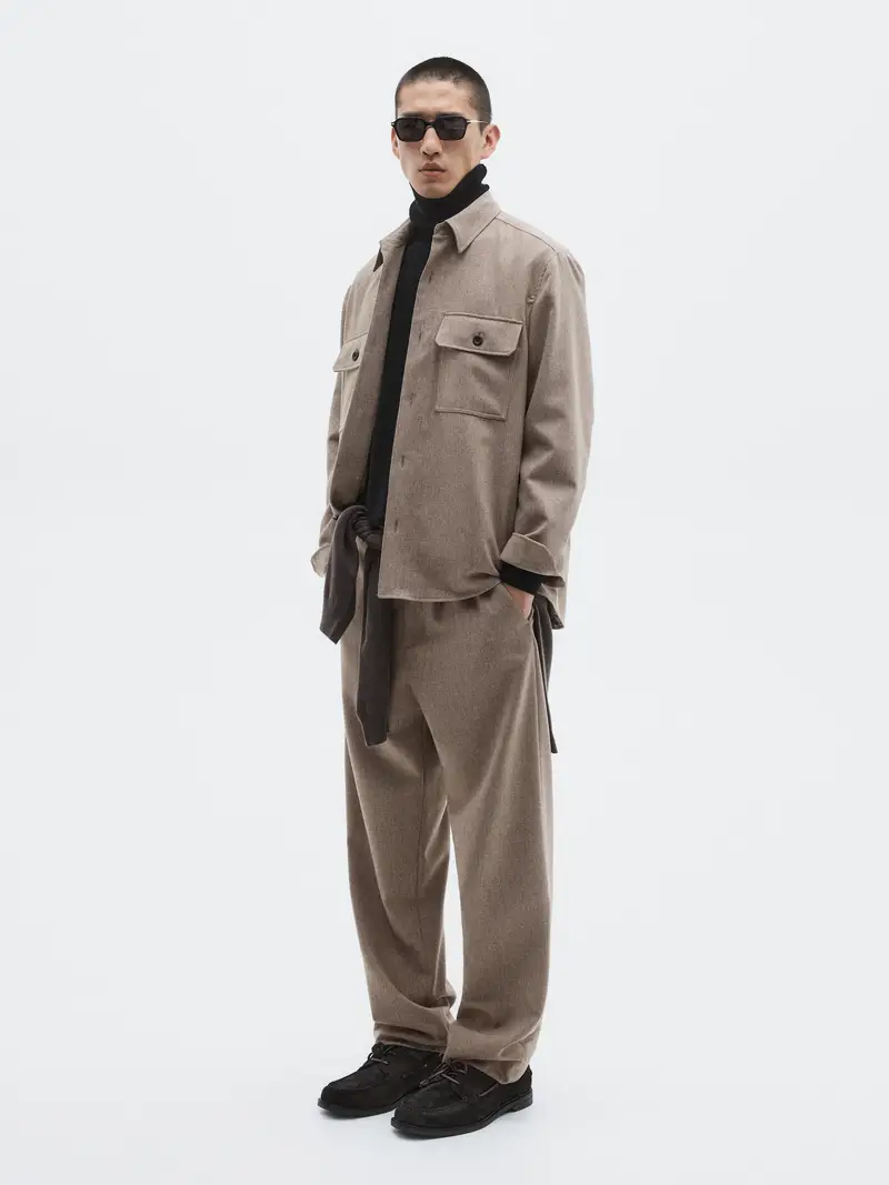 Pantaloni In Gomma Misto Lana - Limited - Visone - - Massimo Dutti - Maschile