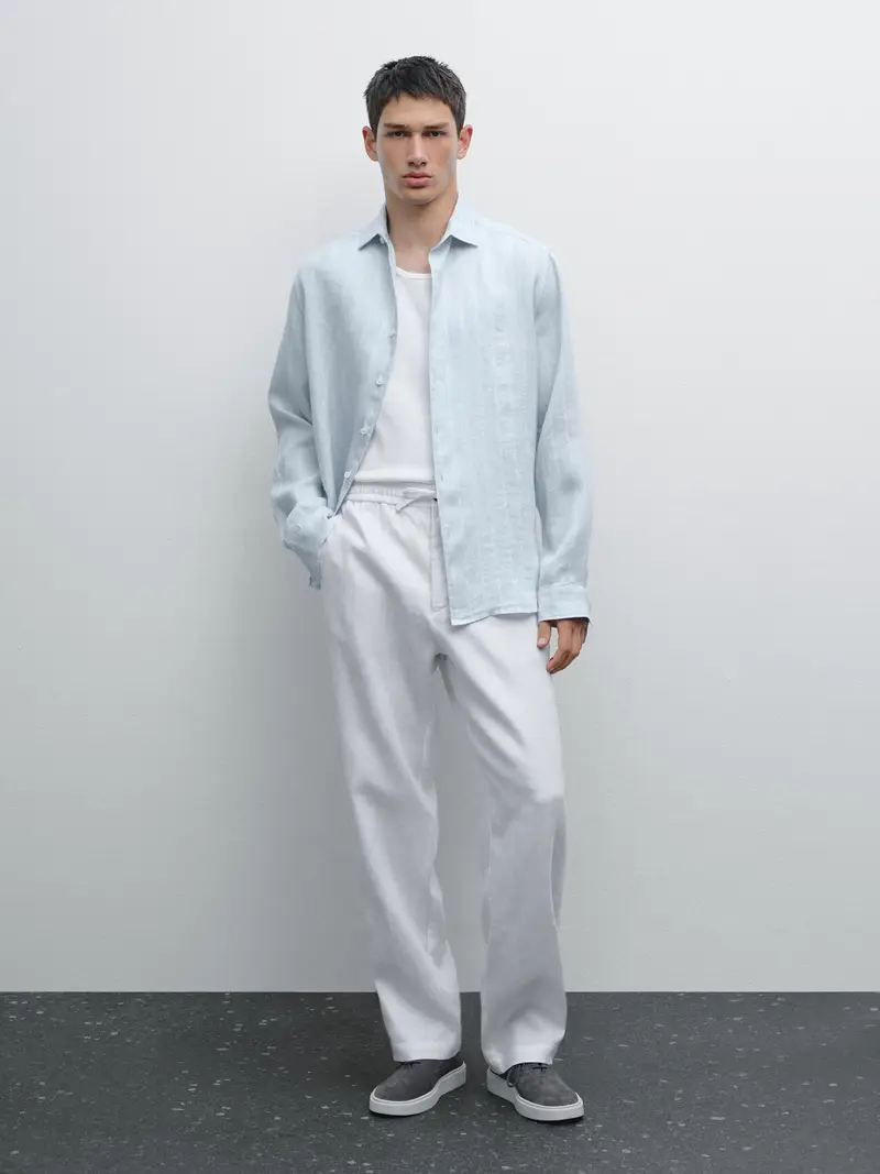 Pantaloni Jogger Fit 100% Lino - Bianco - - Massimo Dutti - Maschile