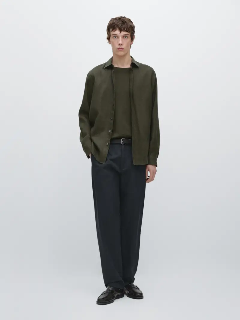 Pantaloni Jogger Fit In Cotone E Lino - Blu Marino - - Massimo Dutti - Maschile