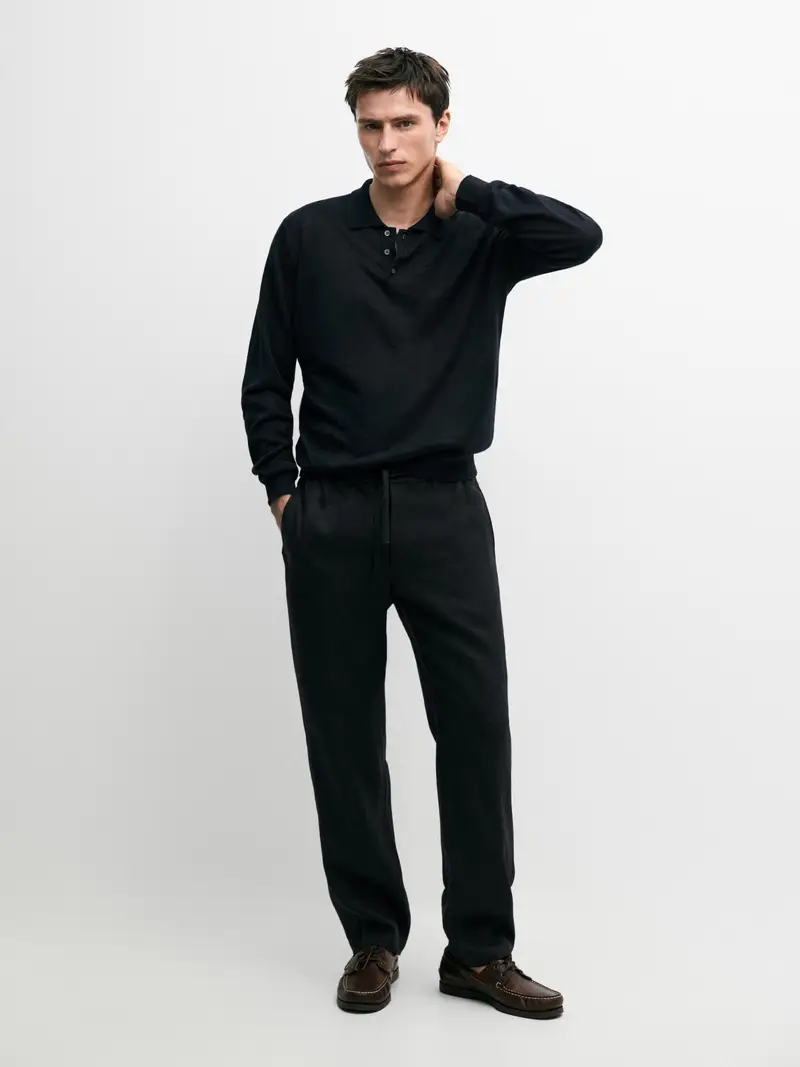 Pantaloni Jogger Fit Lino - Nero - - Massimo Dutti - Maschile
