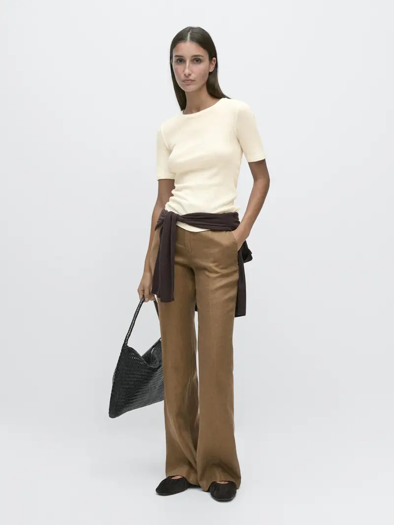 Pantaloni Kickflare Fit 100% Lino - Verde Lavato - (It 40) - Massimo Dutti - Femminile