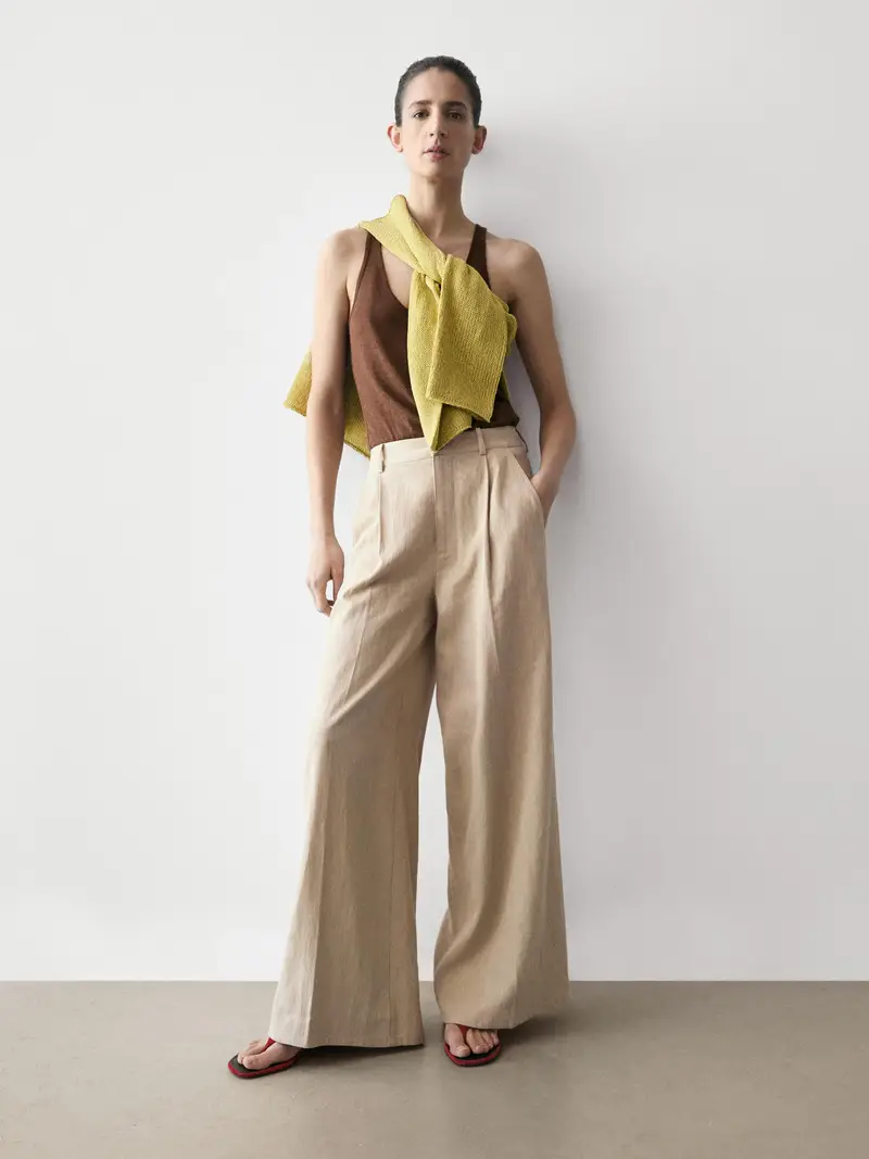 Pantaloni Loose Fit A Vita Alta - Sabbia - (It 44) - Massimo Dutti - Femminile