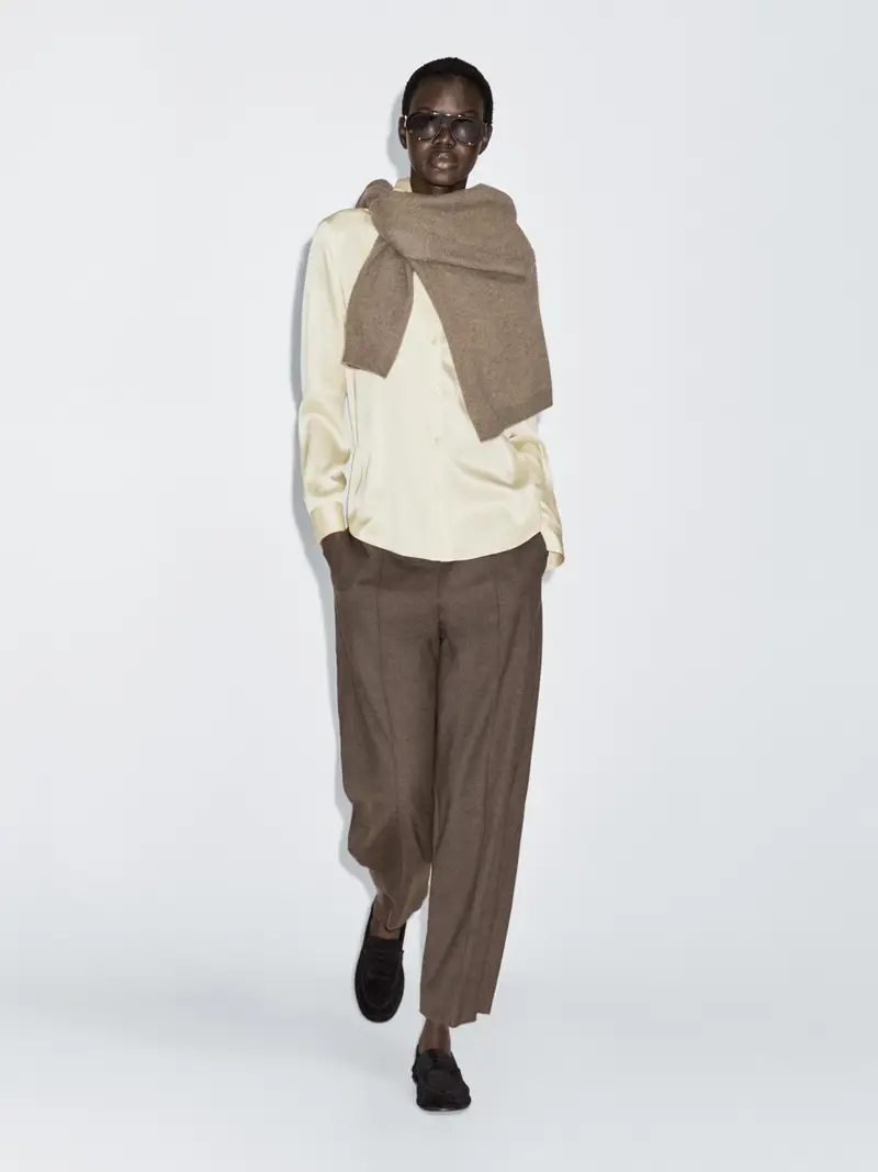 Pantaloni Misto Lana Barrel Fit - Marrone Topo - (It 46) - Massimo Dutti - Femminile