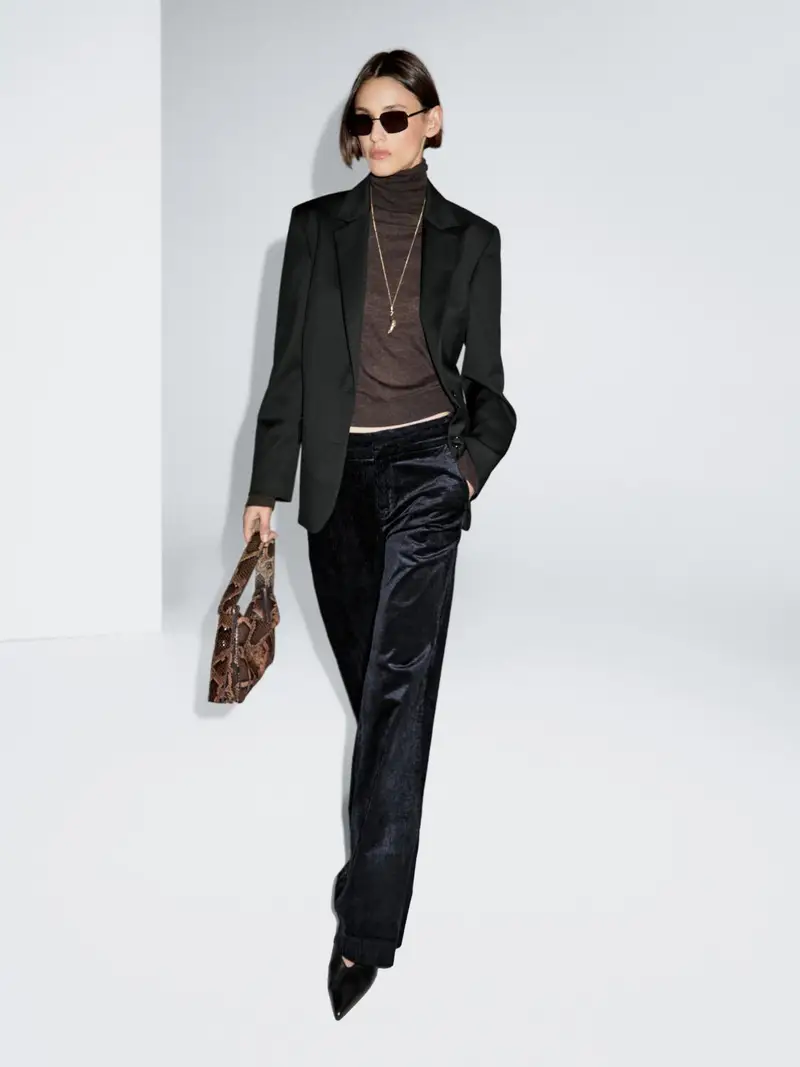 Pantaloni Palazzo A Vita Media In Velluto A Costine - Blu Scuro - (It 44) - Massimo Dutti - Femminile