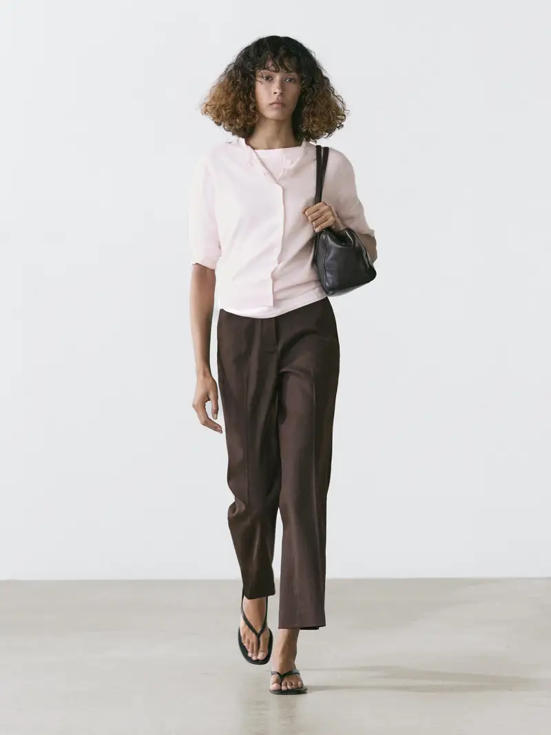 Pantaloni Quick-Campana Con Lino - Cioccolato - (It 44) - Massimo Dutti - Femminile