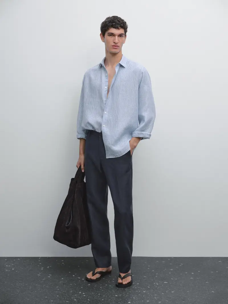 Pantaloni Regular Fit 100% Lino - Blu Marino - (It 44) - Massimo Dutti - Maschile