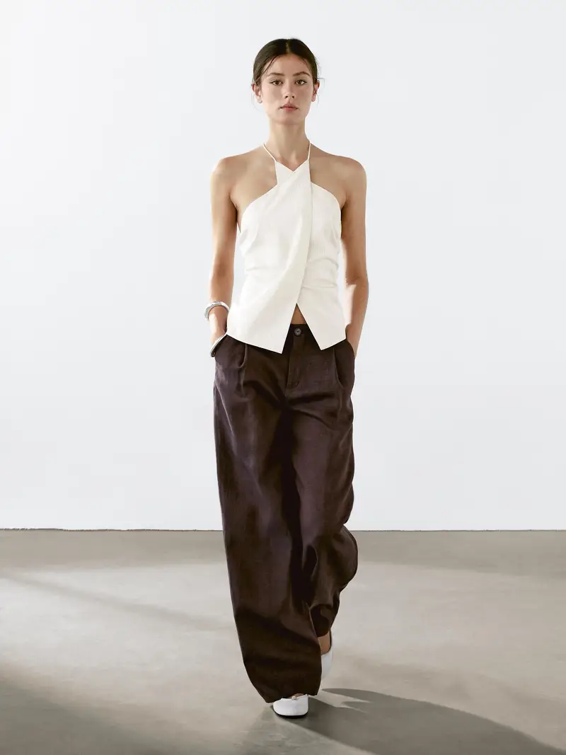 Pantaloni Relax Fit 100% Lino - Violetta - (It 44) - Massimo Dutti - Femminile