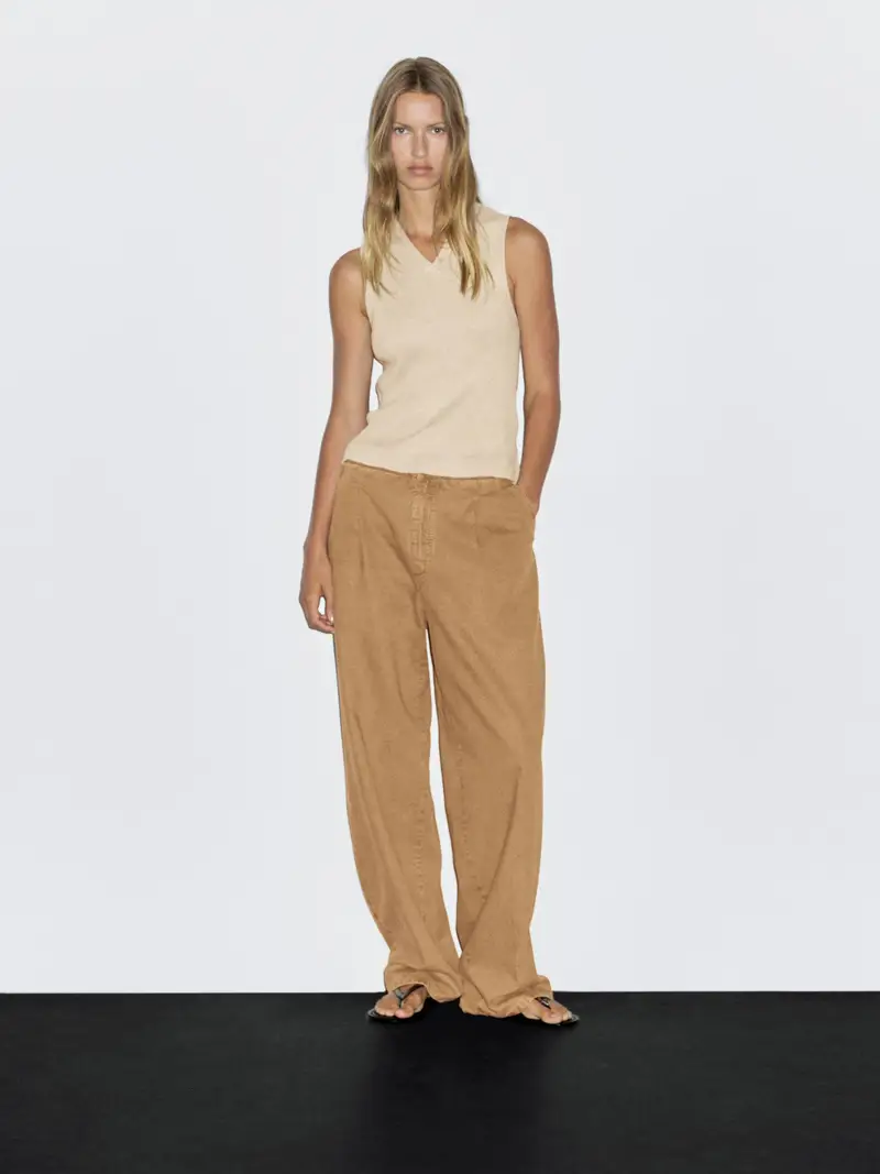 Pantaloni Relax Fit A Vita Alta - Marrone Tostato Vigoré - (It 48) - Massimo Dutti - Femminile MARRONE TOSTATO VIGORÉ