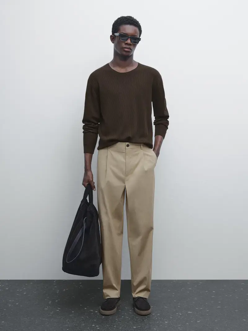 Pantaloni Relax Fit Con Pince - Beige - - Massimo Dutti - Maschile