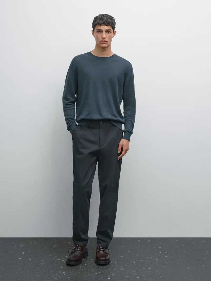 Pantaloni Semijogger In Cotone - Blu Marino - - Massimo Dutti - Maschile