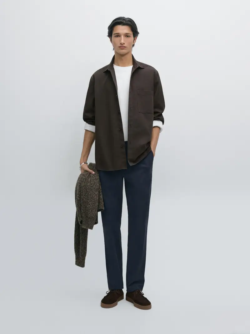 Pantaloni Slim Fit 100% Cotone - Blu Marino - - Massimo Dutti - Maschile