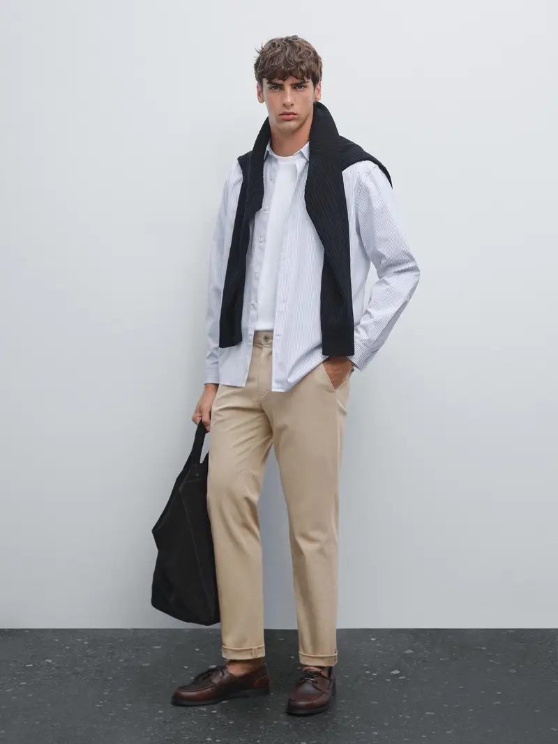 Pantaloni Slim Fit In Misto Cotone - Beige - - Massimo Dutti - Maschile