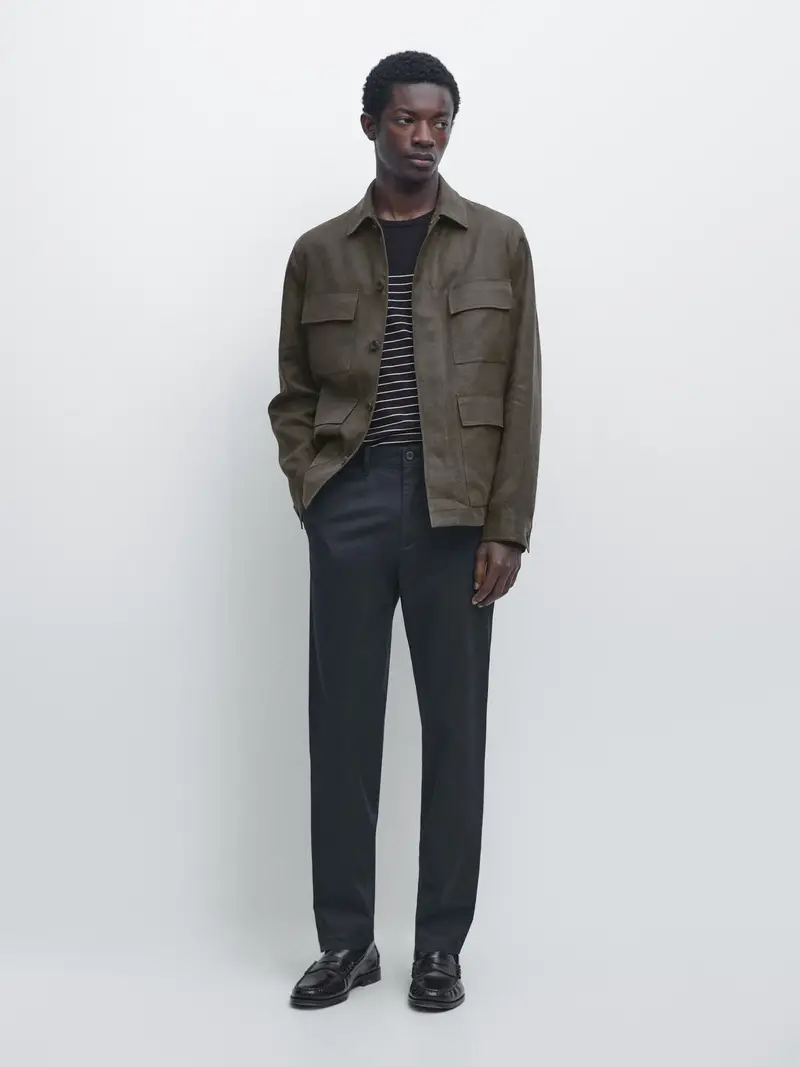 Pantaloni Slim Fit In Misto Cotone - Blu Marino - - Massimo Dutti - Maschile