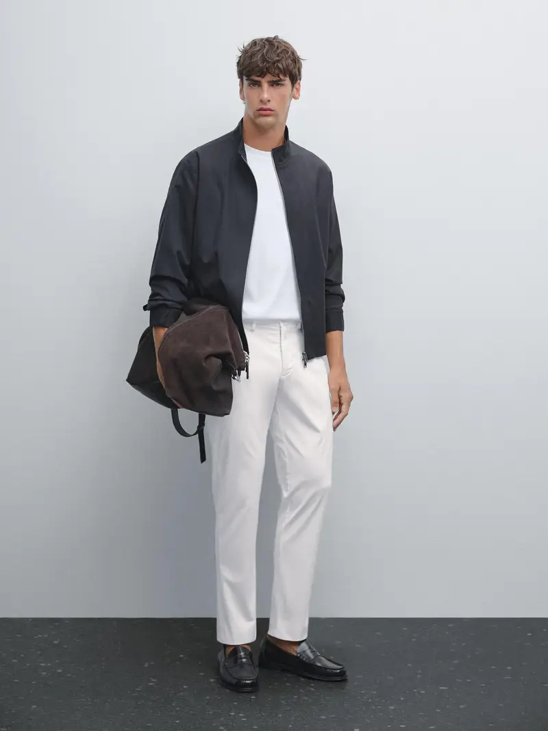 Pantaloni Slim Fit In Misto Cotone - Ecru - - Massimo Dutti - Maschile