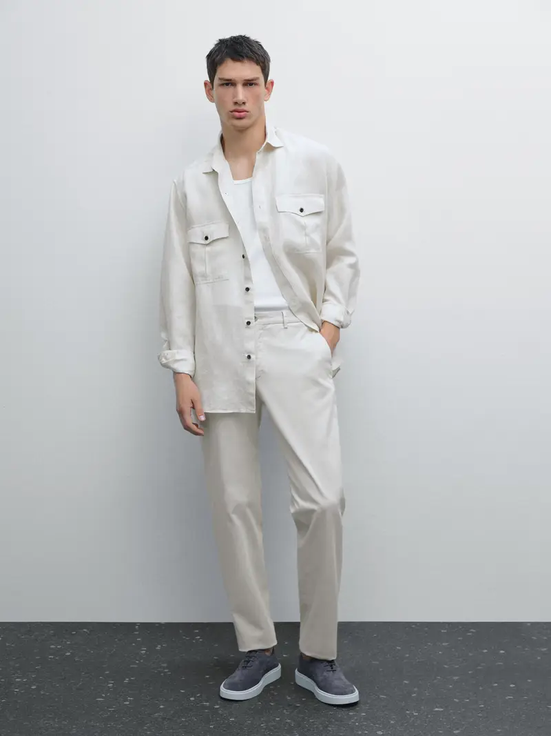 Pantaloni Slim Fit In Misto Cotone - Grigio - - Massimo Dutti - Maschile