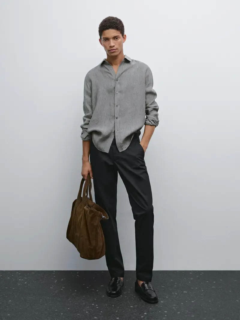 Pantaloni Slim Fit In Misto Cotone - Nero - - Massimo Dutti - Maschile