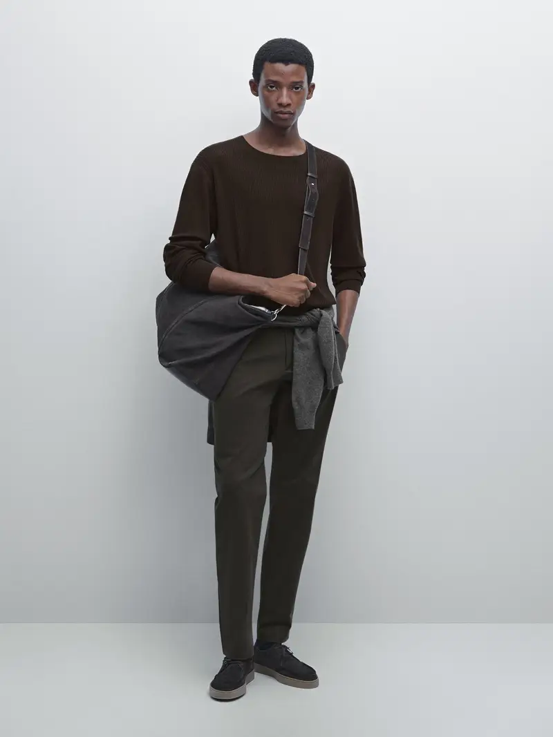 Pantaloni Slim Fit In Misto Cotone - Verde Grigiastro - - Massimo Dutti - Maschile