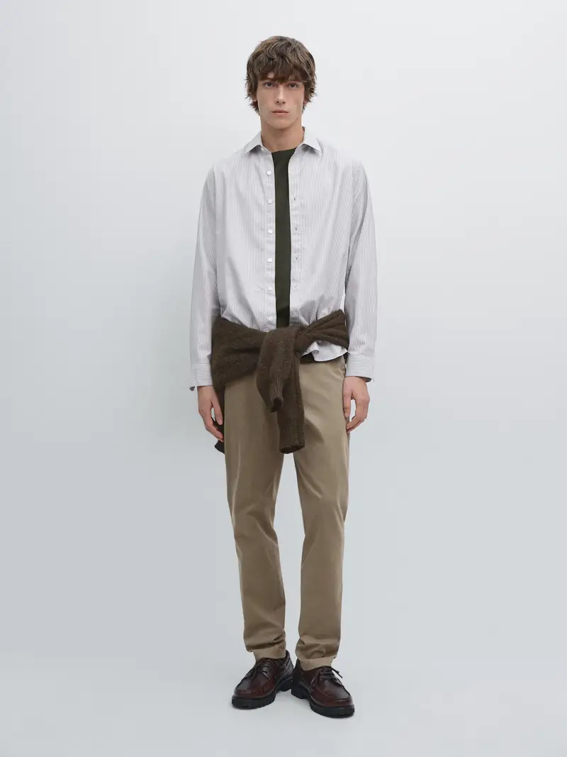 Pantaloni Slim Fit In Twill - Marrone Topo - - Massimo Dutti - Maschile