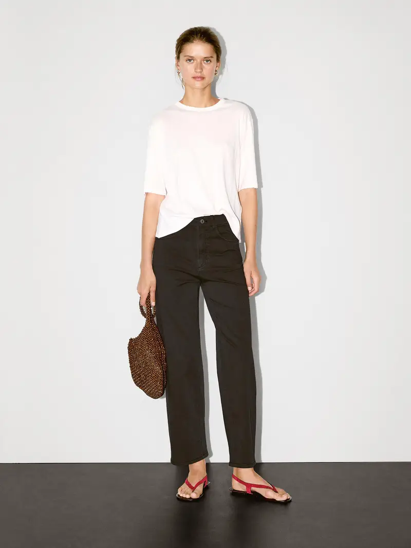 Pantaloni Straight Cropped Fit Misto Cotone - Cioccolato - (It 44) - Massimo Dutti - Femminile