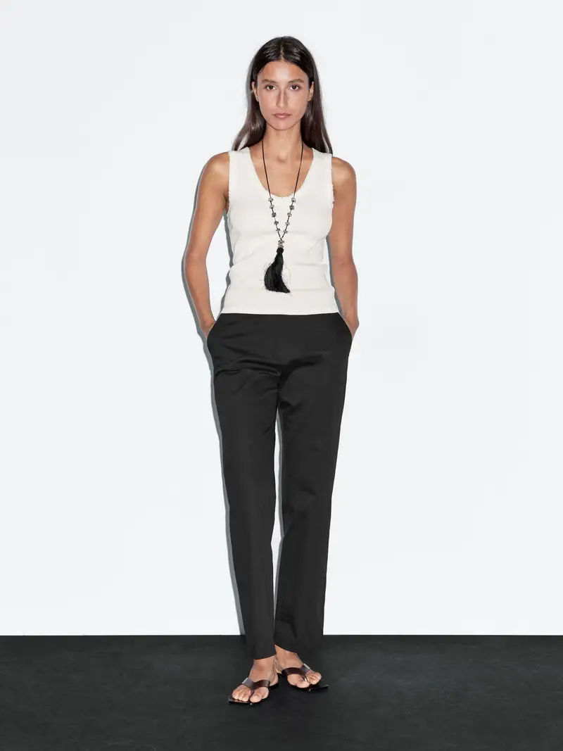 Pantaloni Straight Fit In Misto Cotone - Nero - (It 40) - Massimo Dutti - Femminile