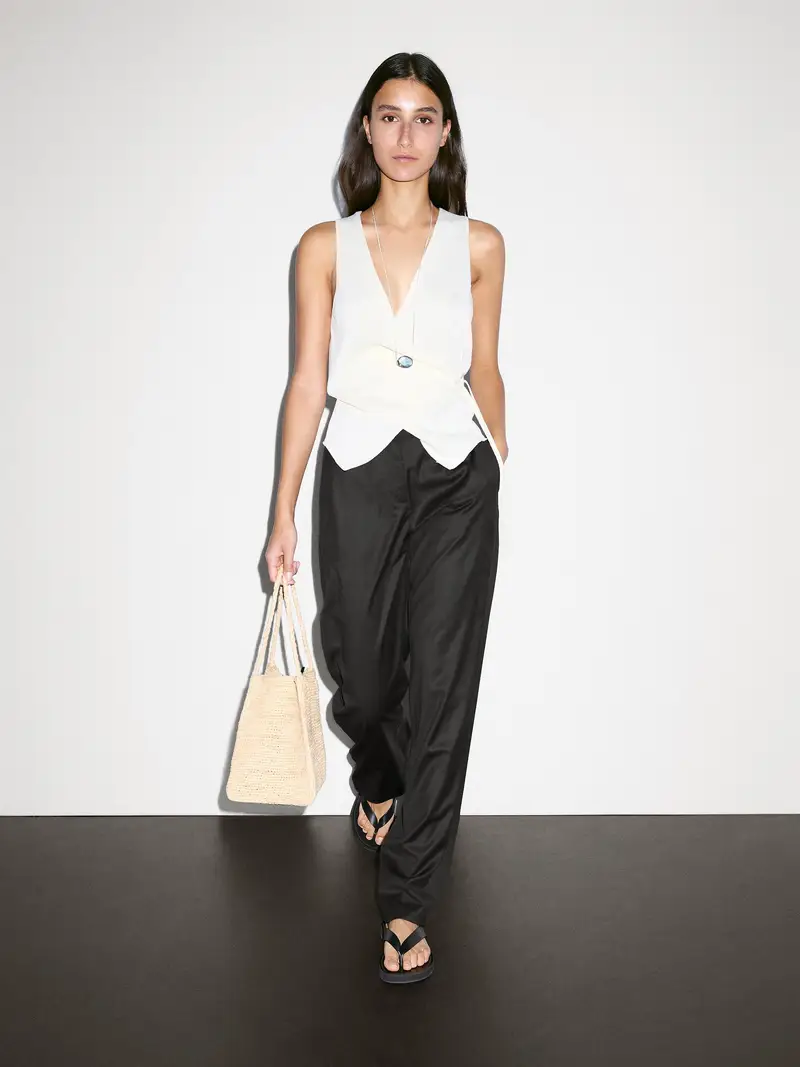 Pantaloni Straight Vita Bassa Morbidi - Piombo - (It 46) - Massimo Dutti - Femminile