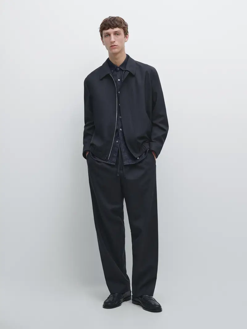 Pantaloni Strutturati In Fresco Lana - Blu Marino - - Massimo Dutti - Maschile