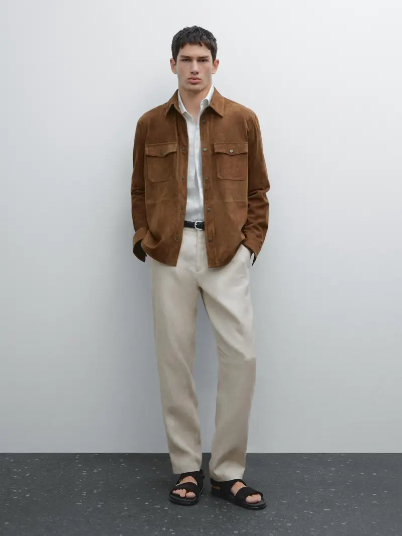 Pantaloni Tapered Fit 100% Lino - Beige - - Massimo Dutti - Maschile