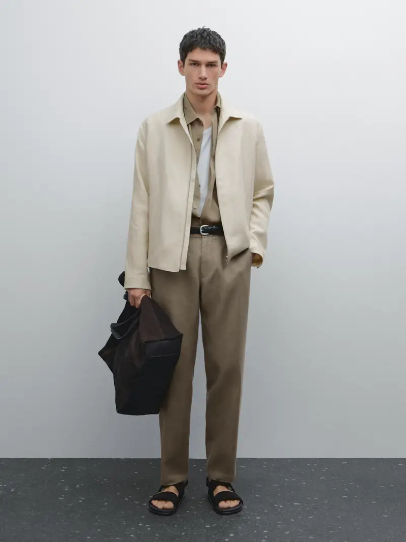 Pantaloni Tapered Fit 100% Lino - Verde - - Massimo Dutti - Maschile