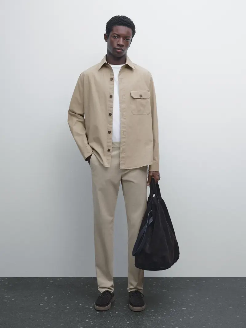 Pantaloni Tapered Fit In Misto Cotone - Beige - - Massimo Dutti - Maschile