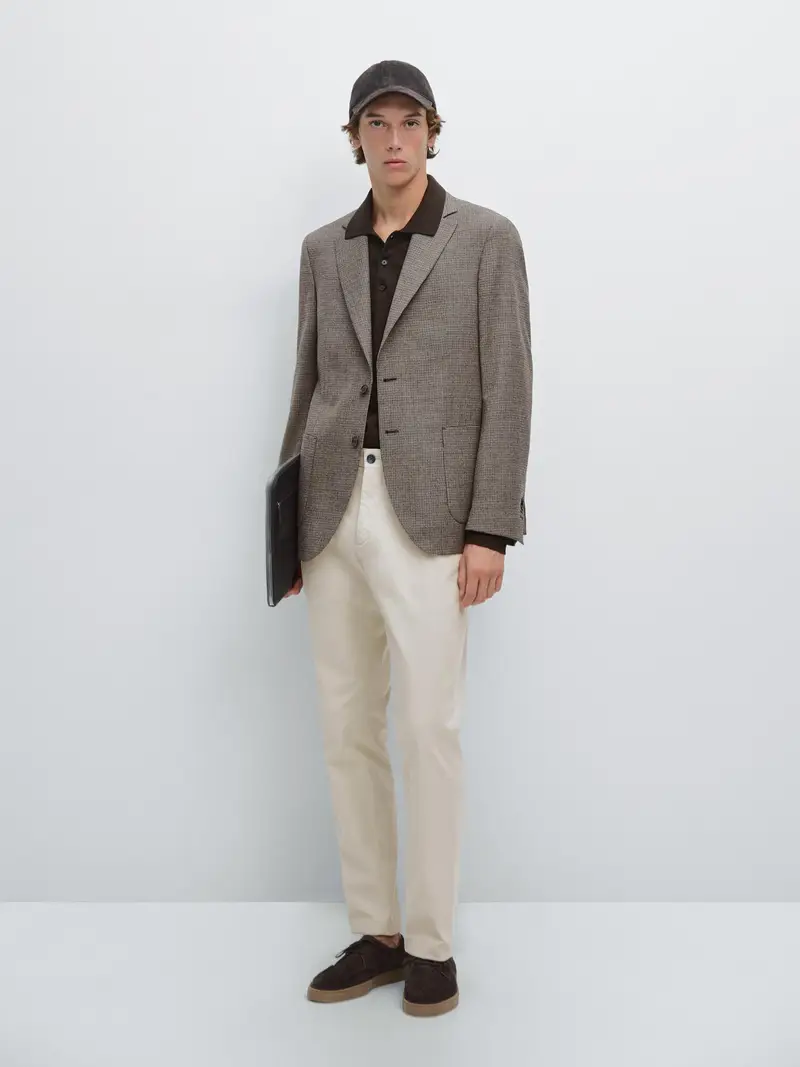 Pantaloni Testurizzati Slim Fit - Pietra - - Massimo Dutti - Maschile