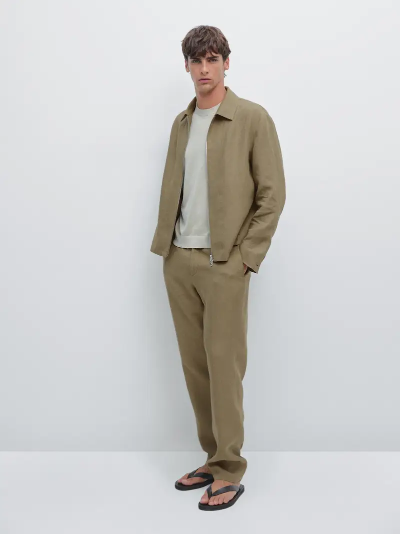 Pantaloni Total Look In Lino - Verde Chiaro - - Massimo Dutti - Maschile