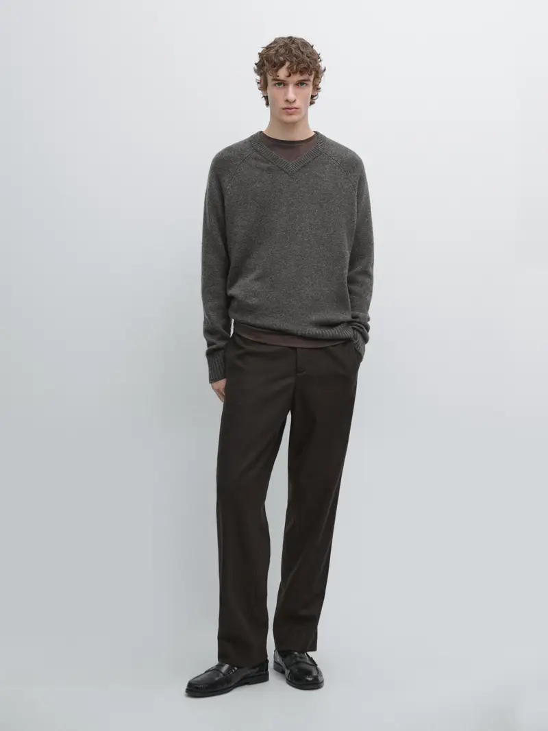 Pantaloni Total Look In Misto Lana - Marrone - - Massimo Dutti - Maschile
