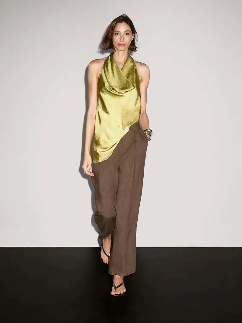 Pantaloni Wide Leg 100% Lino - Lavato - (It 46) - Massimo Dutti - Femminile