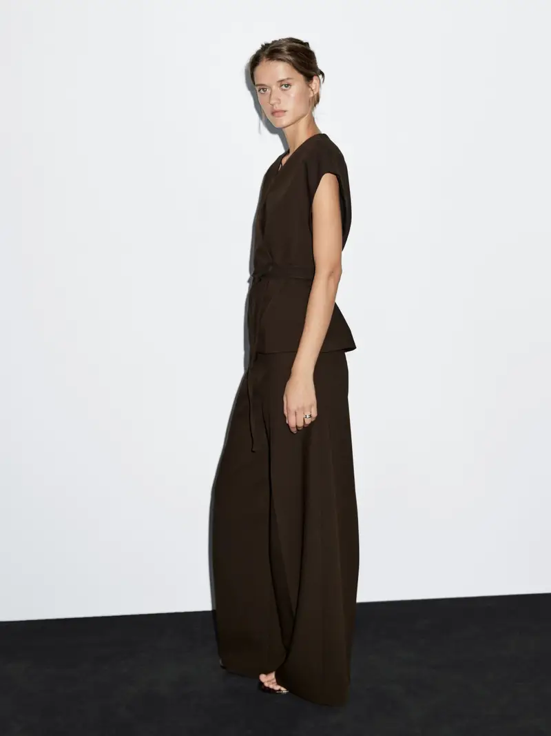 Pantaloni Wide Leg A Vita Alta - Cioccolato - (It 38) - Massimo Dutti - Femminile