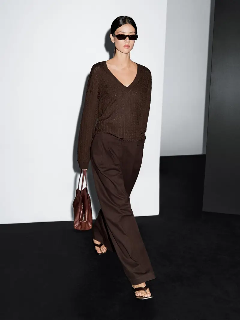 Pantaloni Wide Leg A Vita Alta - Marrone - (It 42) - Massimo Dutti - Femminile