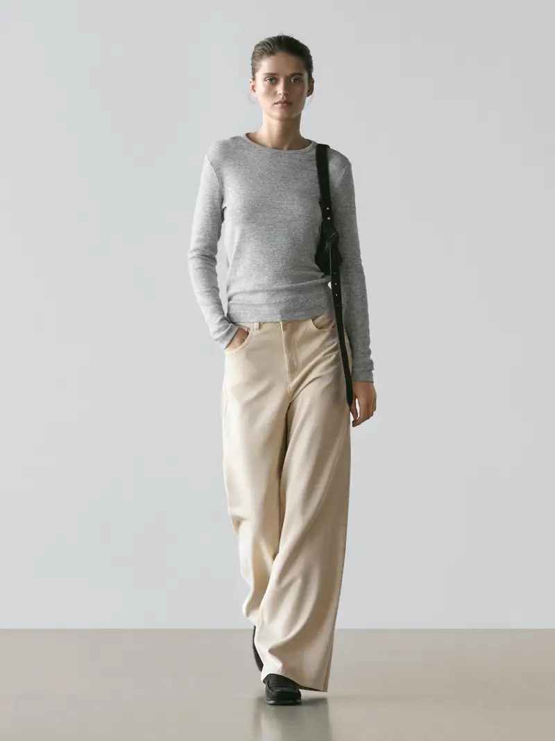 Pantaloni Wide Leg A Vita Bassa - Vaniglia - (It 40) - Massimo Dutti - Femminile
