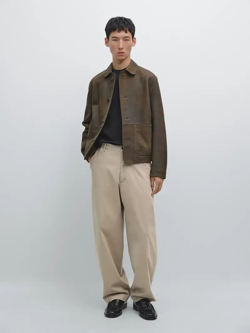 Pantaloni Wide Leg In Misto Cotone - Beige - - Massimo Dutti - Maschile