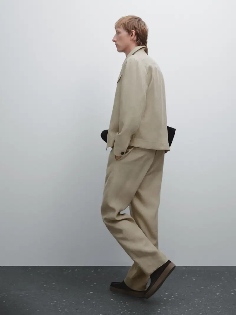 Pantaloni Wide Leg Total Look 100% Lino - Beige - - Massimo Dutti - Maschile