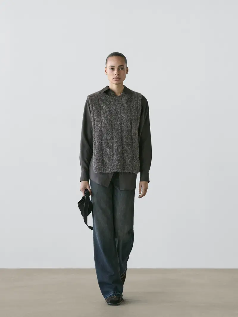 Pettorina In Misto Alpaca - Grigio - - Massimo Dutti - Femminile