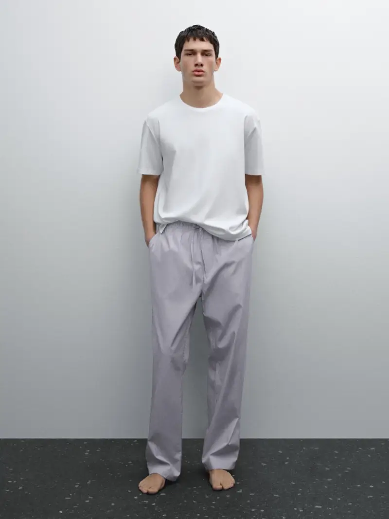 Pigiama A Righe Con Maglietta A Maniche Corte 100% Cotone - Azzurro - - Massimo Dutti - Maschile