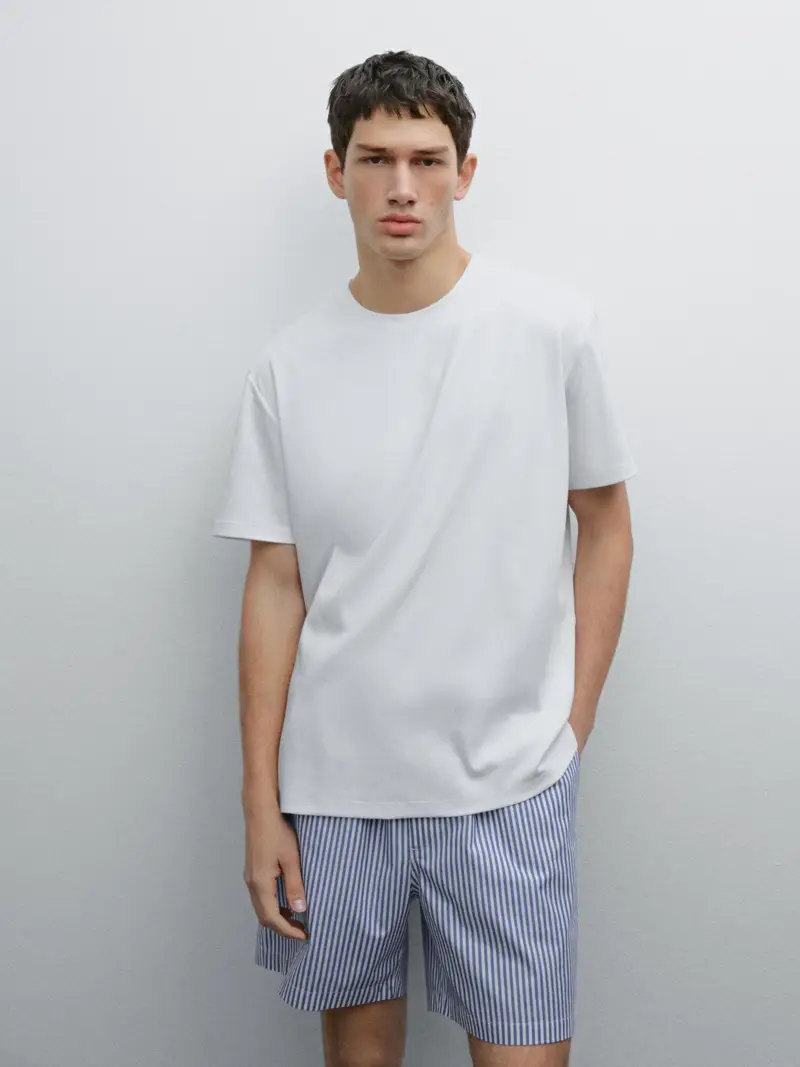 Pigiama Con Maglietta A Maniche Corte E Pantaloni A Righe - Azzurro - - Massimo Dutti - Maschile