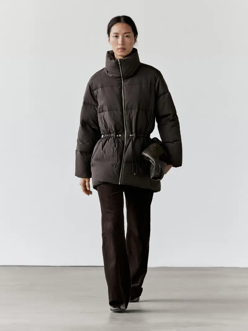 Piumino Con Vita Elasticizzata Water Repellent - Marrone Topo - - Massimo Dutti - Femminile