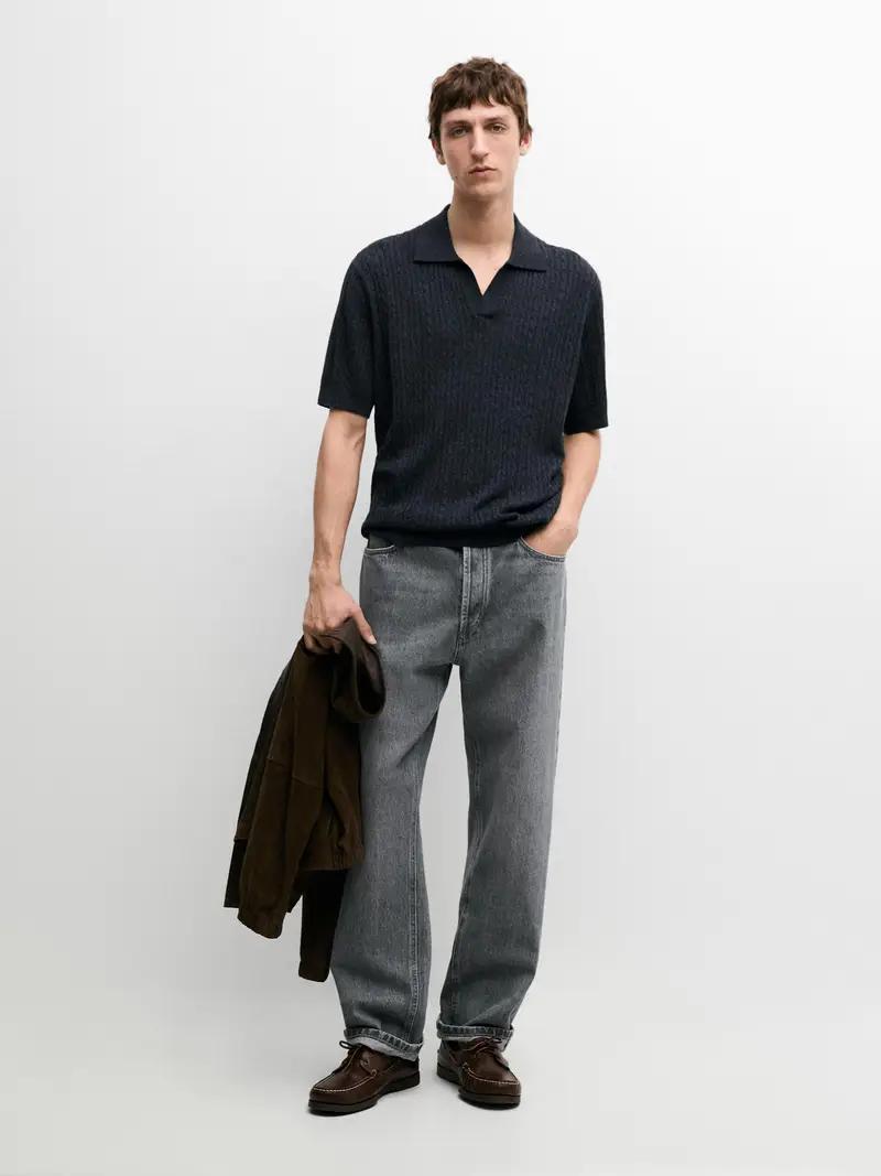 Polo A Maniche Corte Con Dettagli Intrecciati - Blu Marino - - Massimo Dutti - Maschile