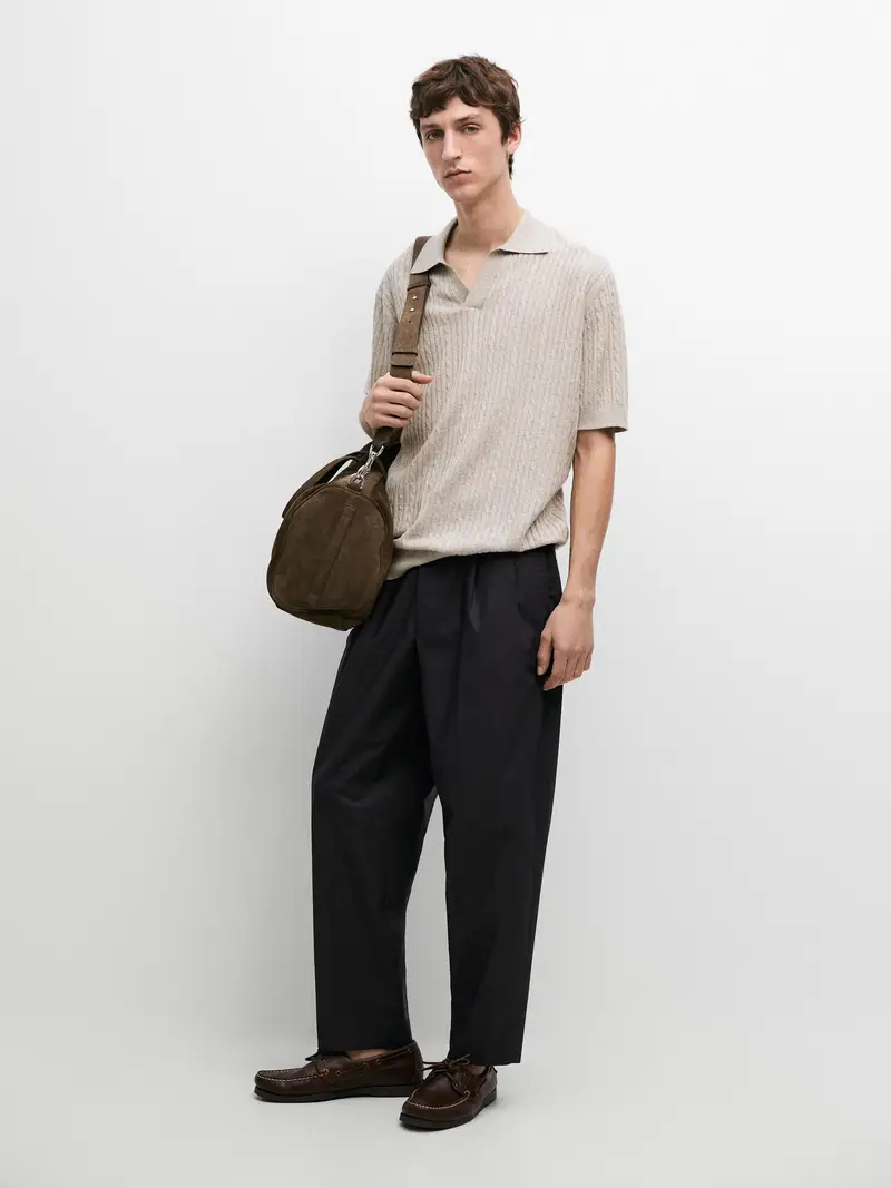 Polo A Maniche Corte Con Dettagli Intrecciati - Visone - - Massimo Dutti - Maschile