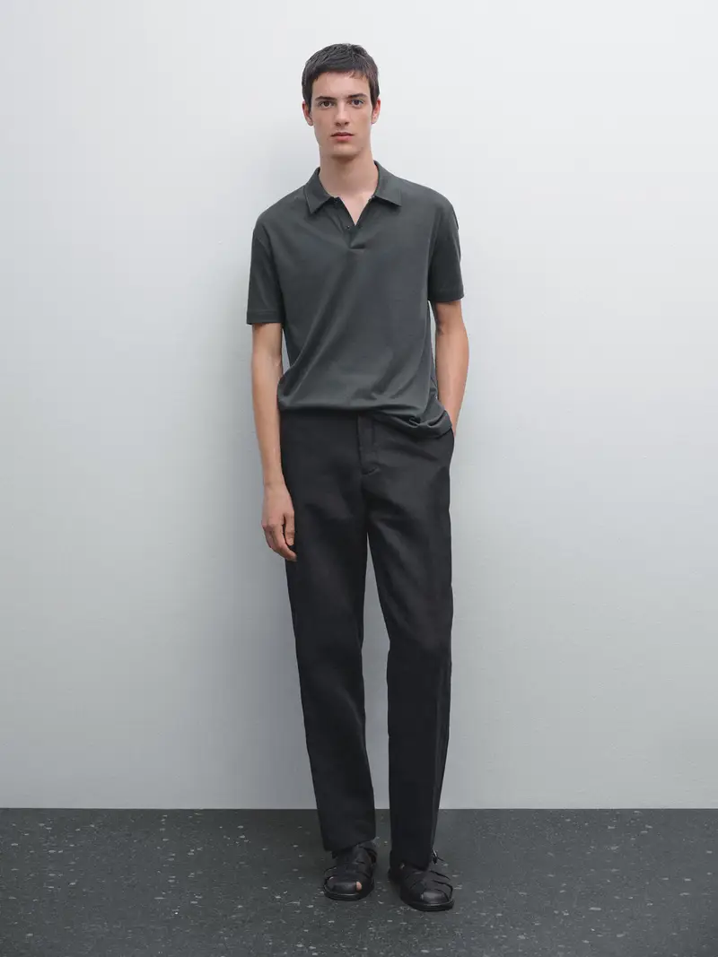 Polo A Maniche Corte Con Patta E Bottone Automatico - Petrolio - - Massimo Dutti - Maschile