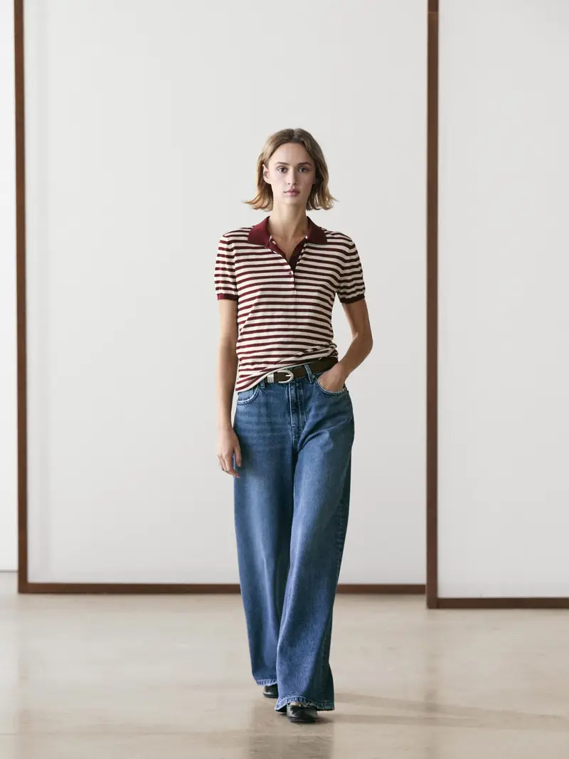 Polo A Righe In Cotone - Bordeaux - - Massimo Dutti - Femminile